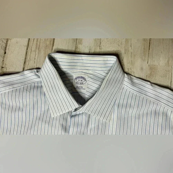 Brooks Brothers White/ Blue Striped Shirt Mens 17-36 Button Up Long Sleeve - Picture 4 of 13